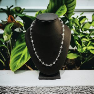 Sphatik mala 54 beads silver