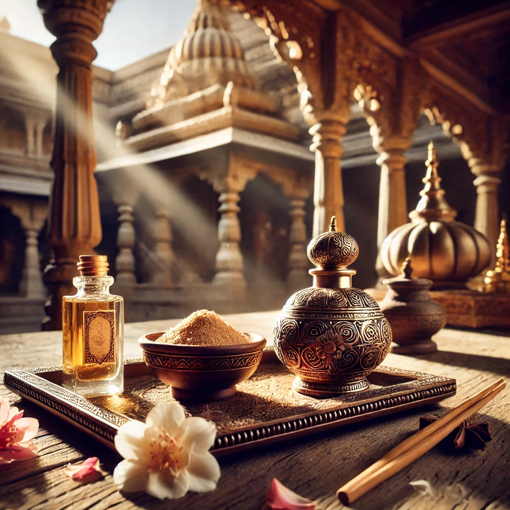 Javadhu powder, attar bottles,