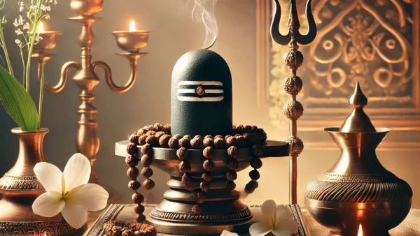 Shiva Lingam and traditional pooja items