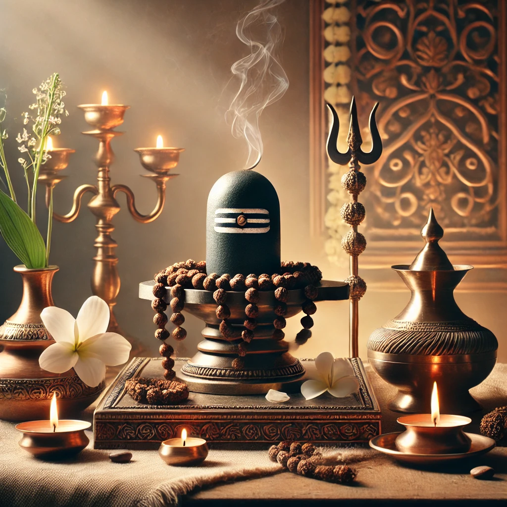 Shiva Lingam and traditional pooja items