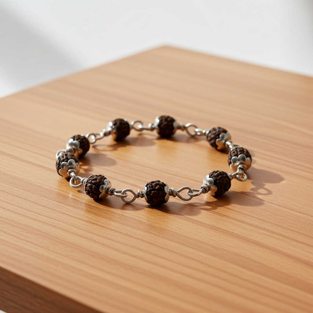 5 Mukhi Mini Rudraksha Silver Cap Bracelet